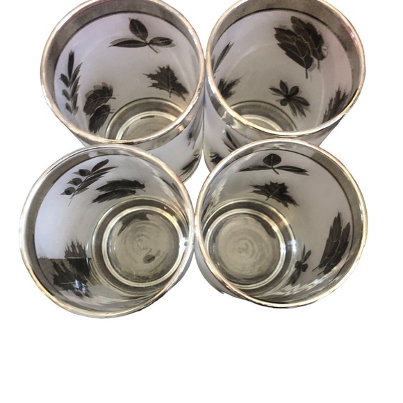 Vintage 1950's Starlyte Silver Leaf Set 4 Frosted High Ball Glasses Mid Century - Picture 3 of 5